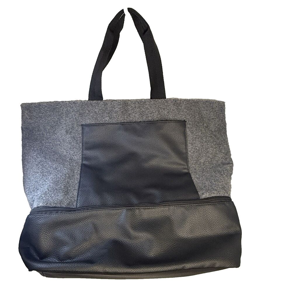 DSW Large Tote Bag Felt Travel Weekender Canvas Bottom Zip Pockets EUC